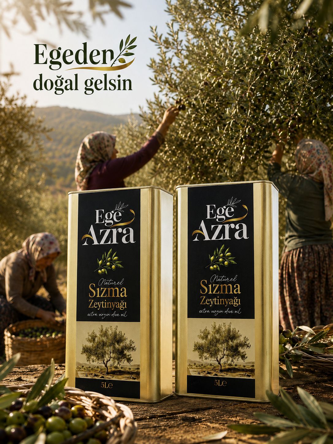Ege Azra Natürel Sızma Zeytinyağı 5 L Teneke (Aydın Yöresi) — 2'li Paket – ürün fotoğrafı
