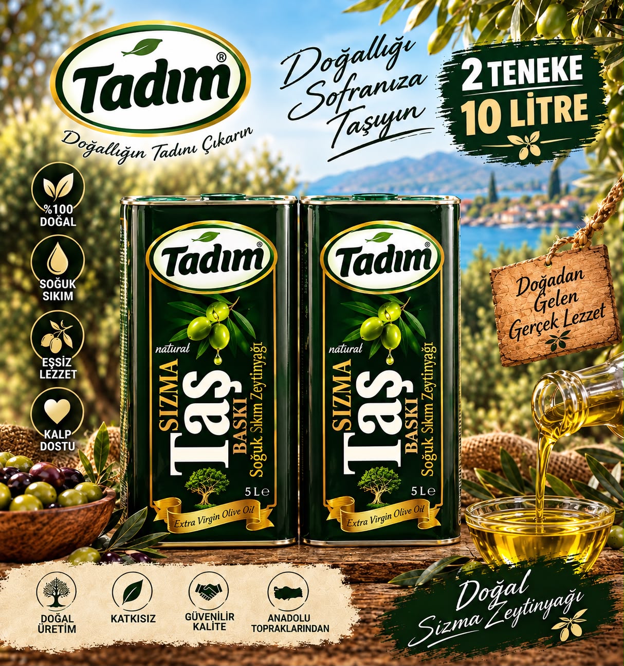 Tadım Taş Baskı Natürel Sızma Zeytinyağı 2'li paket, 2 x 5 L teneke – ürün görseli
