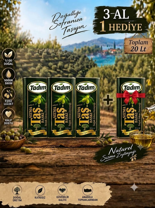 3 al 1 hediye Tadım Taş Baskı Natürel Sızma Zeytinyağı, 4 x 5 L teneke – ürün görseli