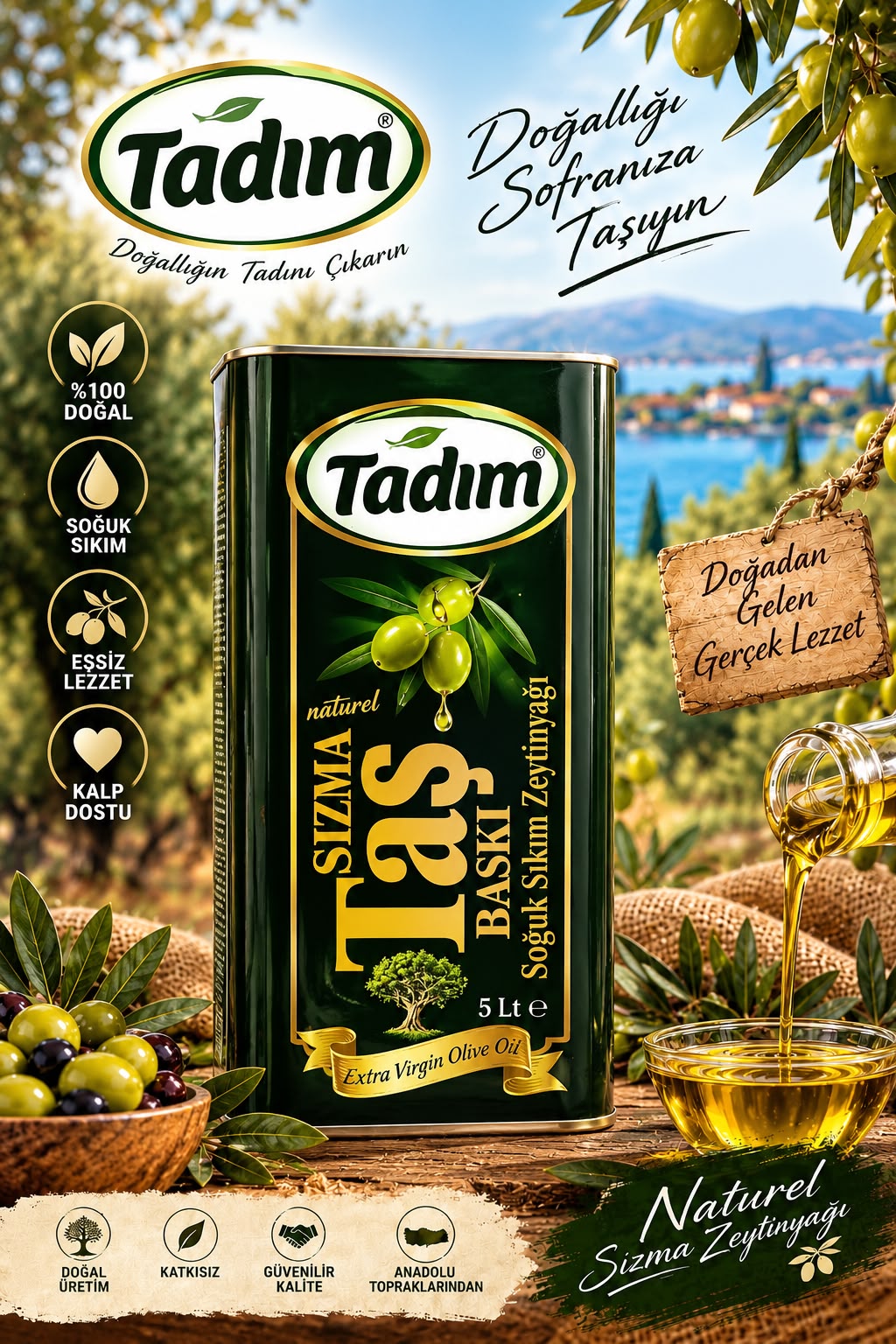 Tadım Taş Baskı Natürel Sızma Zeytinyağı 5 L Teneke – ürün görseli